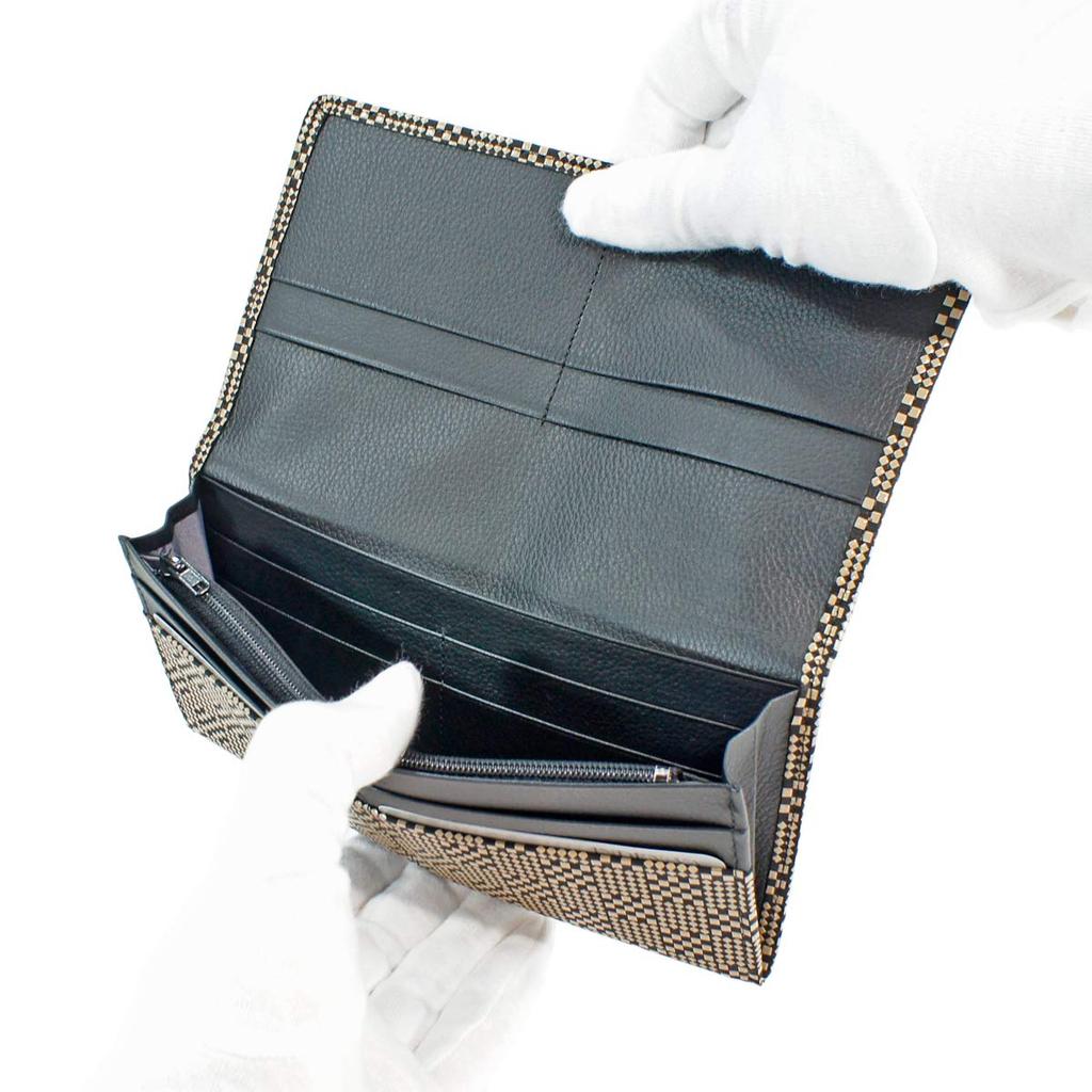 Inden Lång Storlek med Myntfack Svart med Vita Små Rutor Anpassad Färg [Inden-ya] Plånbok, Plånbok, M, Portmonnä, Hjortskinn, Lack, Mönster, 2109-11-167,