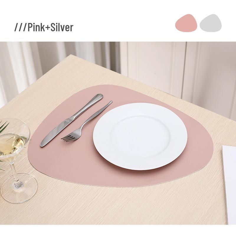 Two-Tone PU Leather Placemat: Waterproof, Oil-Proof, Heat-Insulating, Non-Slip PVC Mat for Western Dinner Plates.