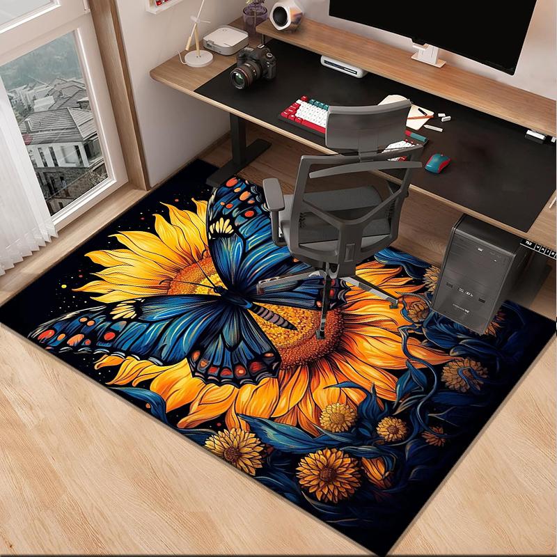 Butterfly And Sunflowers Office Rug Chair Mat, Entryway Carpet, Suitable for Front Door, Bedroom, Living Room, Desk, Holiday Gift