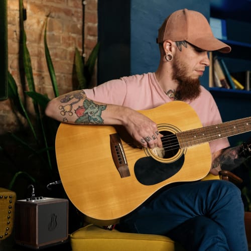 JUSTPRO 15W Mini Guitar Amplifier, Portable Acoustic Guitar Amplifier, Rechargeable Wireless Guitar Practice Amplifier with 4 EFX Volume Adjustment, S