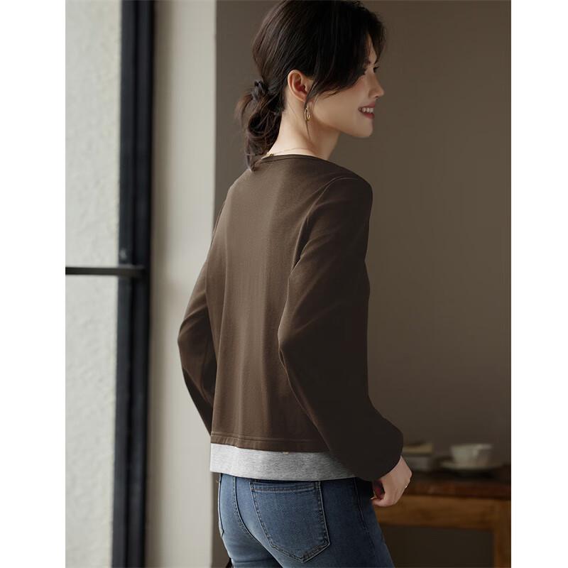 Women's Faux Two-Piece Long Sleeve Split Hem T-Shirt