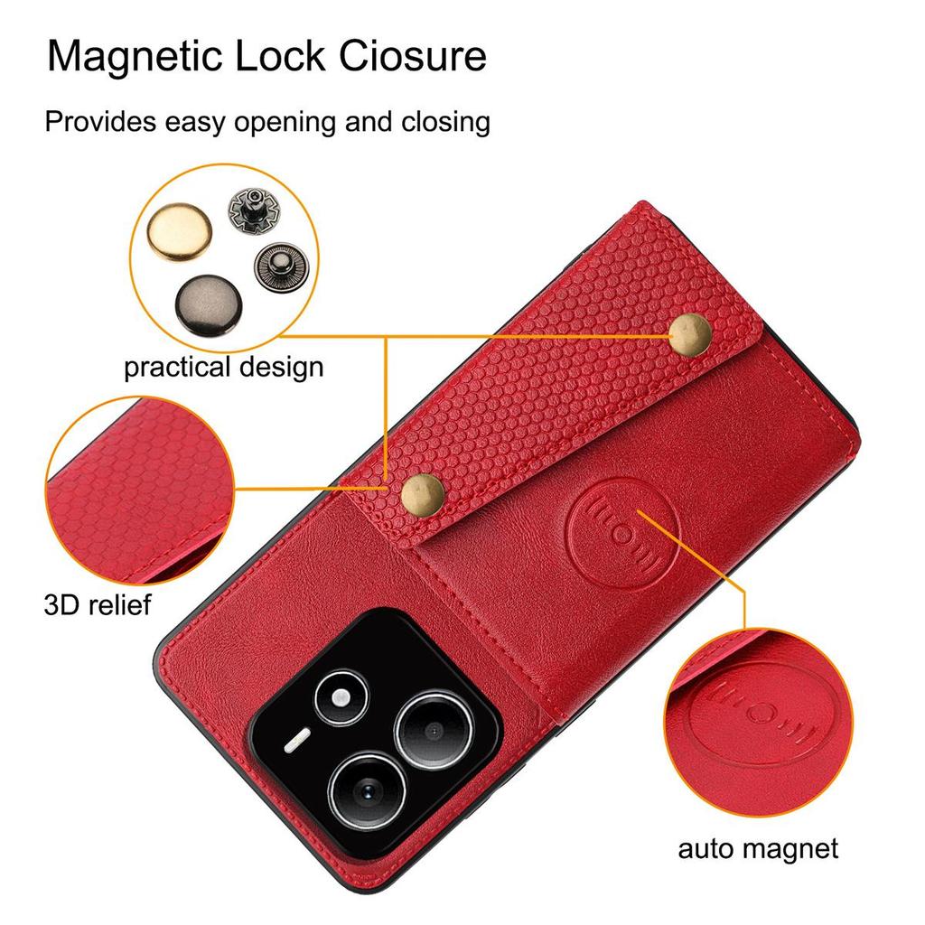 PU Leather Wallet Phone Case for Xiaomi Redmi Note 14 5G Multiple Card Slots Dual Metal Button Closure Shockproof Full‑Body Protective Cover