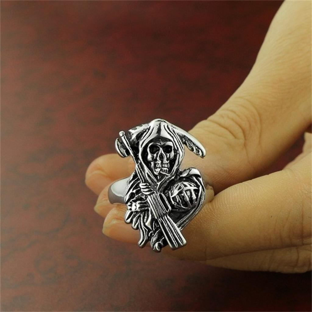 Santa Muerte Ring Stainless Steel Mexican Grim Reaper Our Lady of Holy Death for Men Punk Jewelry