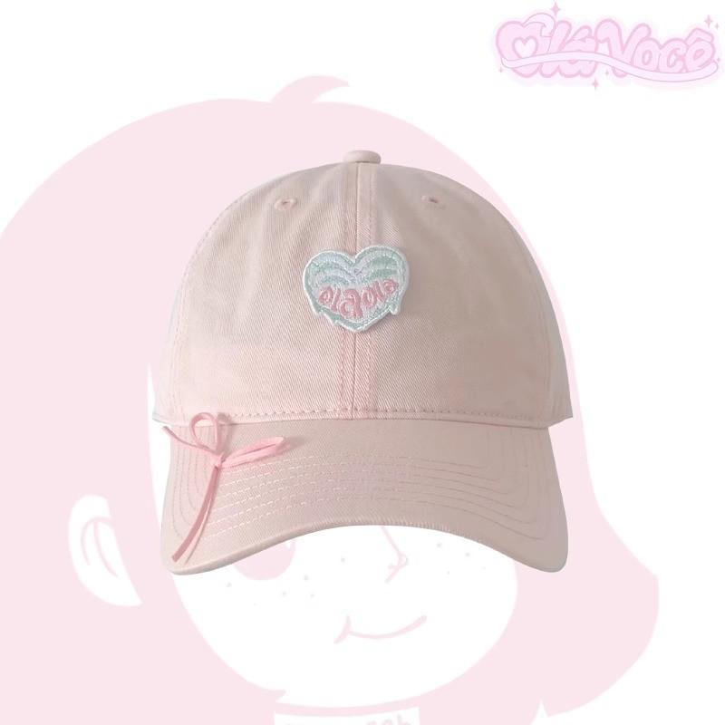Love Heart Embroidered Baseball Cap With Wide Brim For Summer Sun Protection розовый