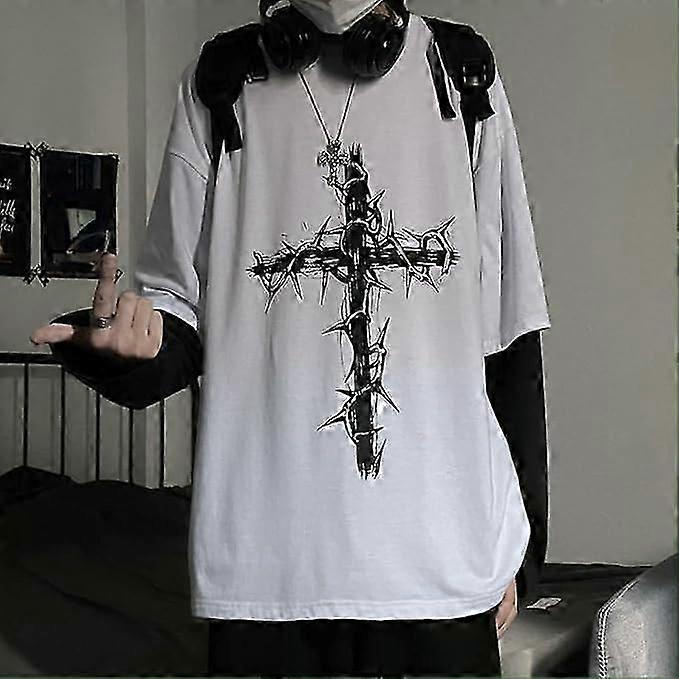 Herren Damen Gothic Shirt Y2K Emo Grunge Alt Vintage Langarm Top T-Shirt Dark Academia Harajuku Kreuz Sweatshirt Kleidung