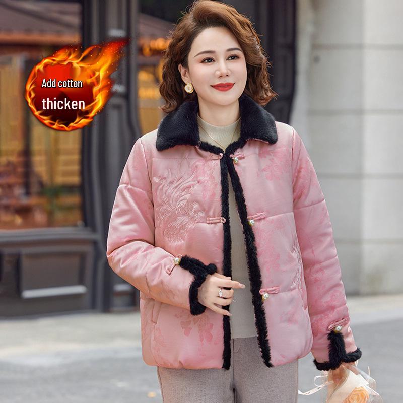 2025 Women's Plus Size Winter Coat - Chinese Style Short Cotton Jacket for Mothers (40+ Years)