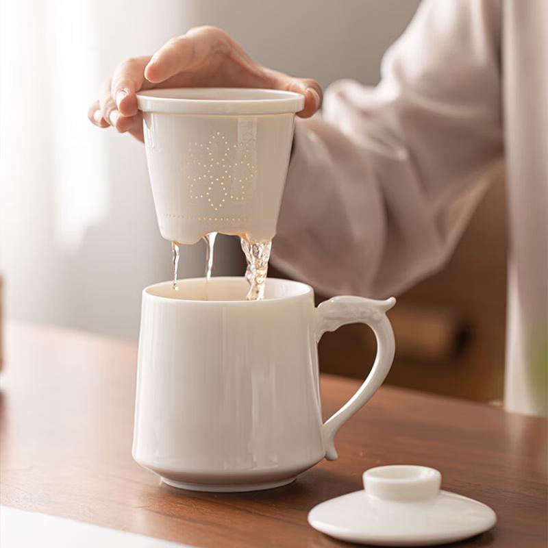 SUSHI CERAMICS Mutton-Fat Jade Porcelain Tea Separation Office Cup