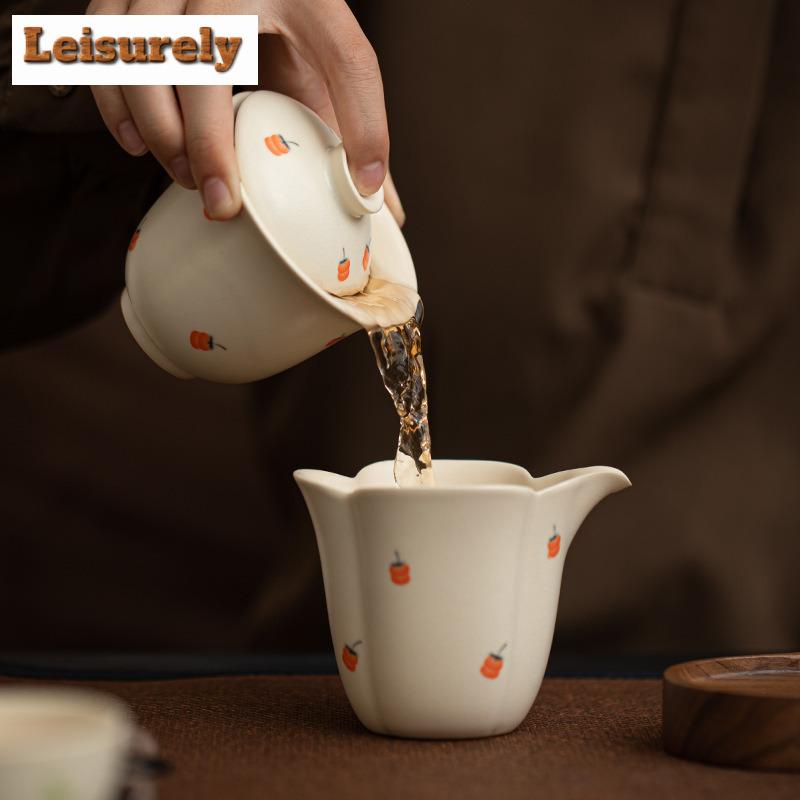 150ml Antique Soda Glaze Gaiwan Boutique Persimmon Ruyi Tea Tureen Tea Making Cover Bowl Chinese Tea Set Accessories Decoration