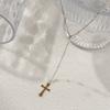 Collana con Ciondolo Croce in Acciaio Inossidabile 304 Placcata Oro 18K Reale Catena a Maglia Cavo Perline Rosario Collana a Goccia Forma a Y
