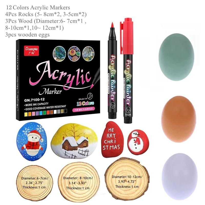 60 Colors Acrylic Paint Pens Markers Permanent Markers for Rock Painting Glass Ceramic Fabric Wood Metal Brush Tip Art Supplies