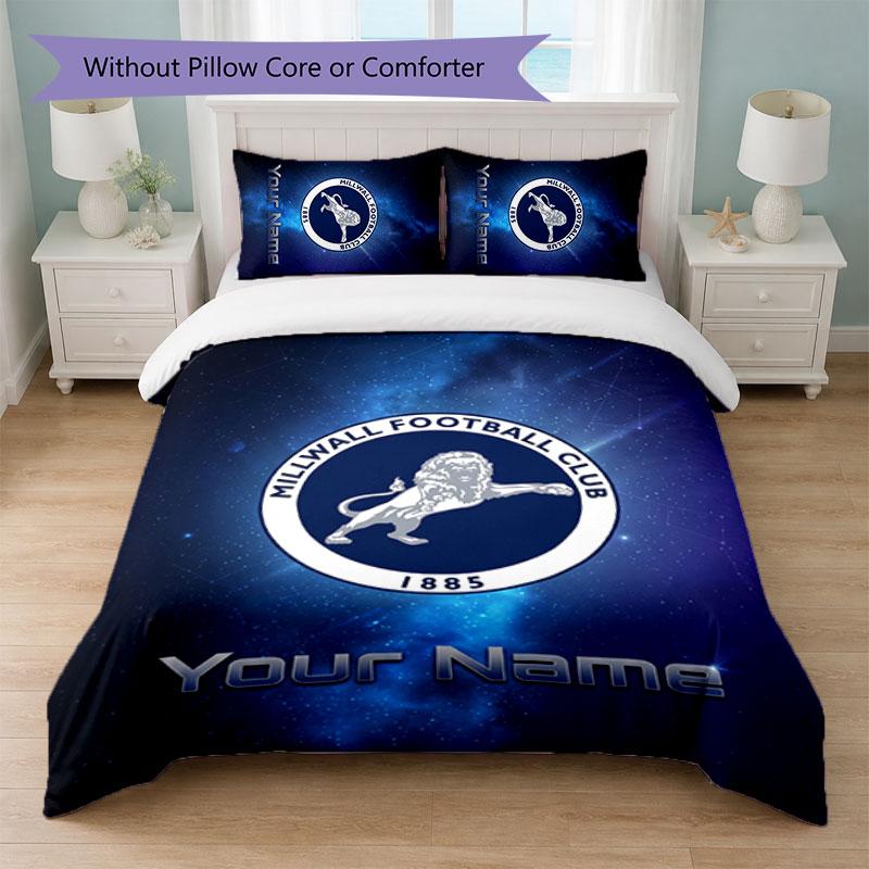Millwall Custom Name Text Bedding Set 1 Duvet Cover+2 Pillowcases Soccer Logo Personalized Gift For Special Occasion Bedroom Decor