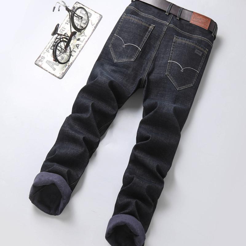 Elastic Autumn and Winter Models of Padded Thickened Jeans Men's Loose Straight Slim Warm with Velvet Casual Trousers