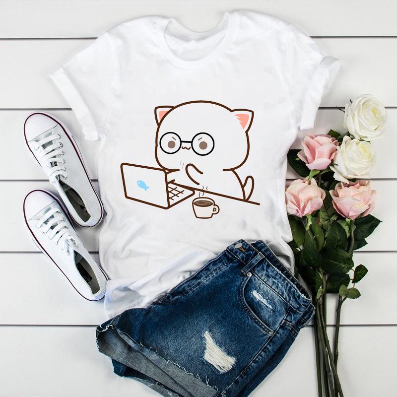 Newly women tshirt cartoon funny cute peach cat print t shirt femme Harajuku kawaii summer tops tee shirt femme tumblr clothes