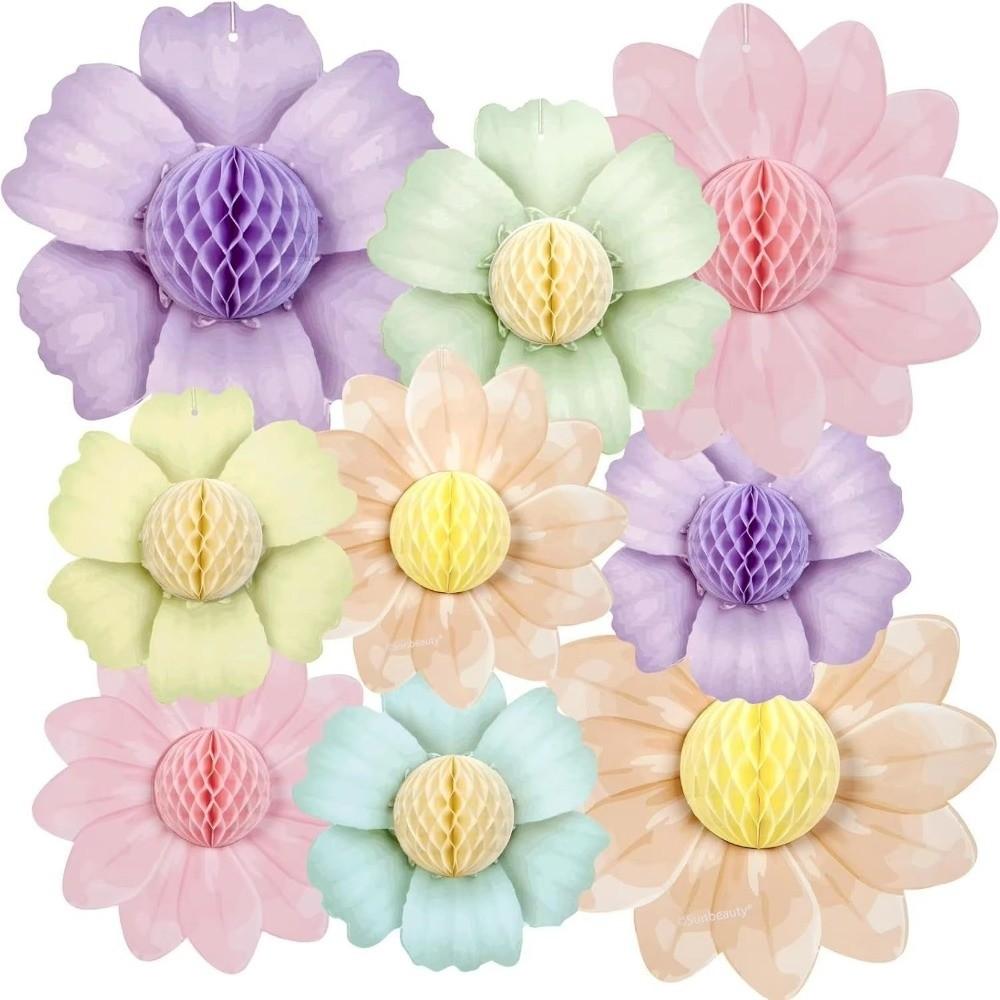 9pcs/set Spring Colorful Paper Flower Hawaiian Style Baby Shower Honeycomb Paper Sunflower Hanging Decorations for Girl Birthday