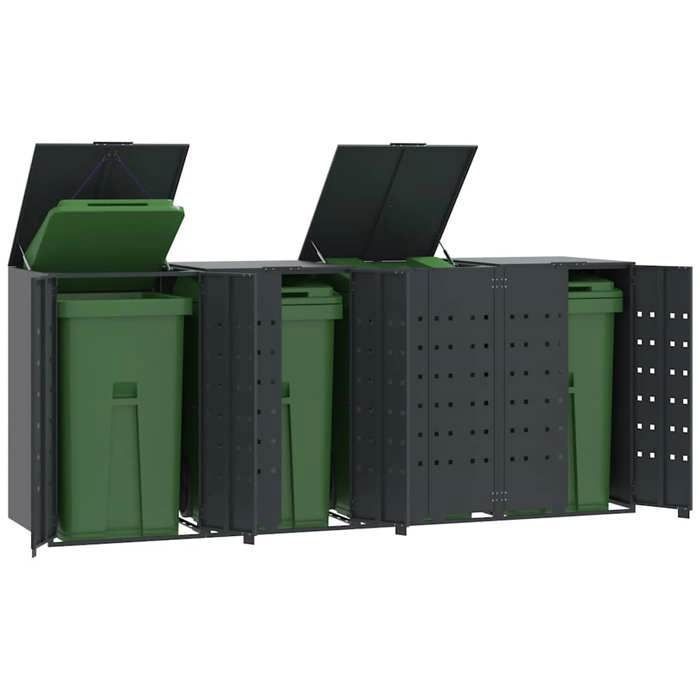 VidaXL Wheeled Storage for Trash Cans for 4 Bins Anthracite, Trash Can Storage, 3279984