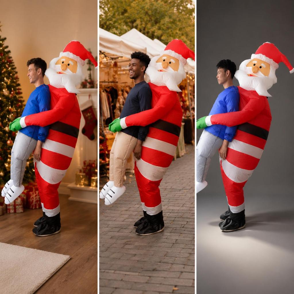Inflatable Santa Costume with Beard and Hat One-Size Fancy Dress Quick Setup