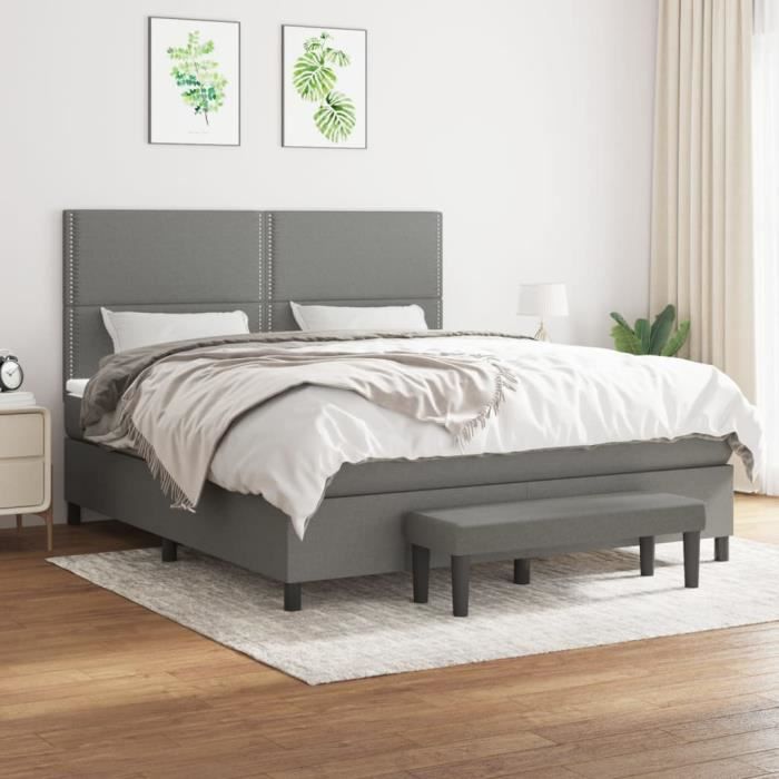 3136526 vidaXL Lit à sommier tapissier avec matelas Gris foncé 160x200cm Tissu