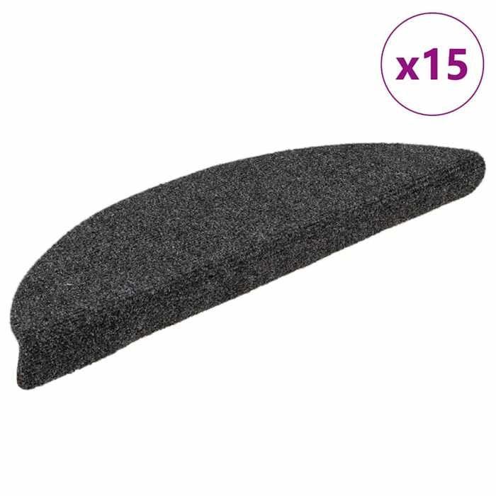 VidaXL Tapis d'escalier autocollants 15 pièces 65 x 21 x 4 cm Anthracite Demi-rond Grand 322353