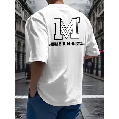 Herren Sommer Mode Rundhals Oberteil, Beliebtes Europäisches und Amerikanisches Street Style T-Shirt, Bequemes Kurzarm T-Shirt mit Großem Buchstaben M Rückendruck