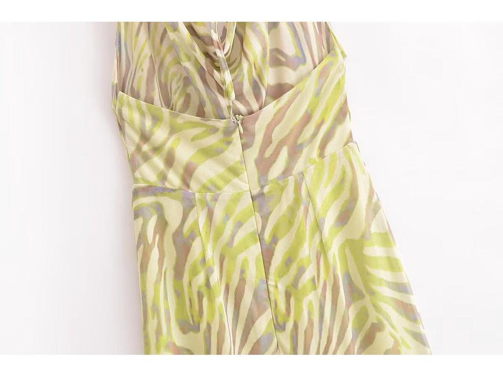 2025 Spring Women's Cowl Neck Knit Dress with Lined Halter Neck and Slit Hem