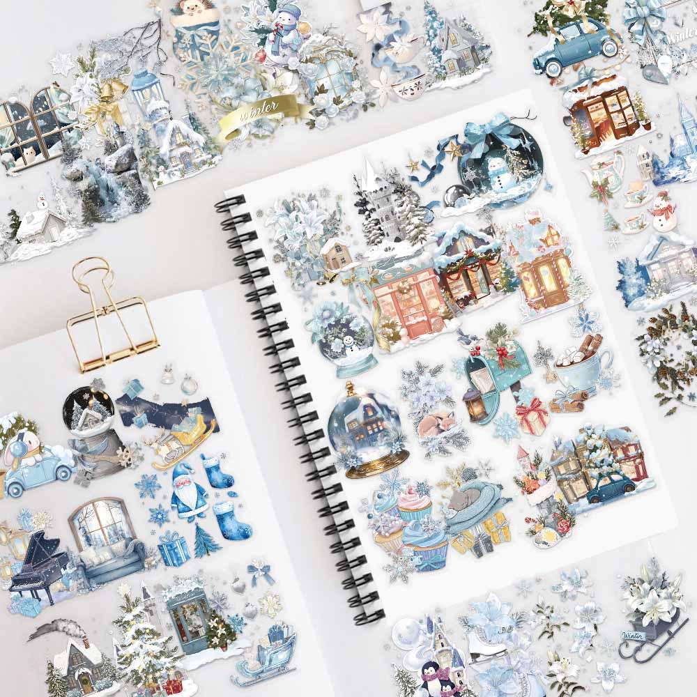 Winter Watercolor Stickers - 50 Sheets of Cartoon Decor for Phones & Laptops