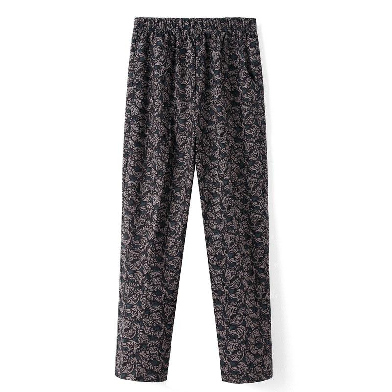 Women's Spring and Autumn Plus Size Floral Patterned Loose Wide Leg Pants Thin Breathable Elastic Waist Straight Leg Pants