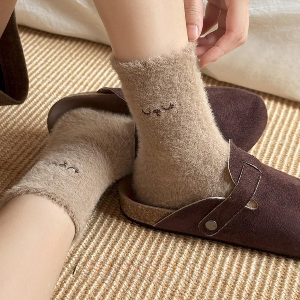 Anti-slip Mink Velvet Socks Cartoon Fluffy Mid Socks Soft Floor Plush Sock