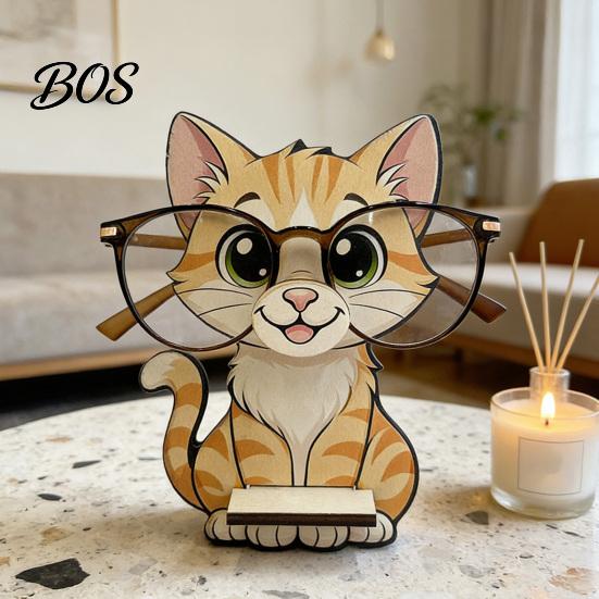 Cute Animal Shaped Eyewear Organizer Glasses Holder, Wooden Cat Dog Panda Fox Eyeglasses Desktop Holder Cartoon Eyeglass Stand Ornament Gift for Kids