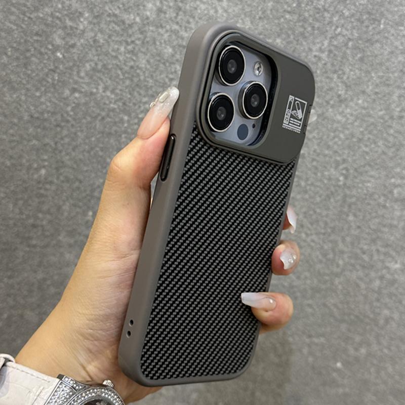 

Titanium gray metal lens holder carbon fiber phone case for iPhone 15 14 13 Pro Max full shockproof metal button hard back cover For iPhone 15 Pro