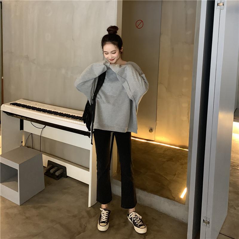 

Женские свободные свитера с длинным рукавом и круглым вырезом, женские топы, однотонные толстовки XXL светло-серый