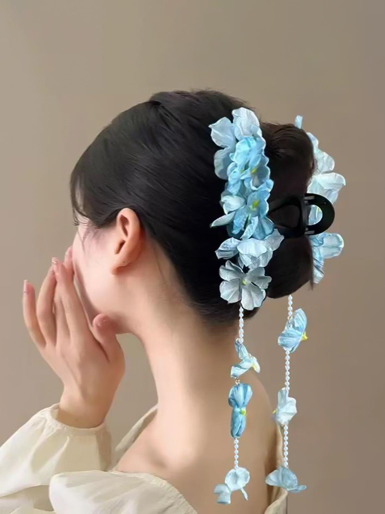 

Розовые заколки для волос с цветами для женщин, гавайские заколки для волос с плюмерией с длинным хвостом, заколки-автоматы для пляжной вечеринки, свадебное украшение для волос синий