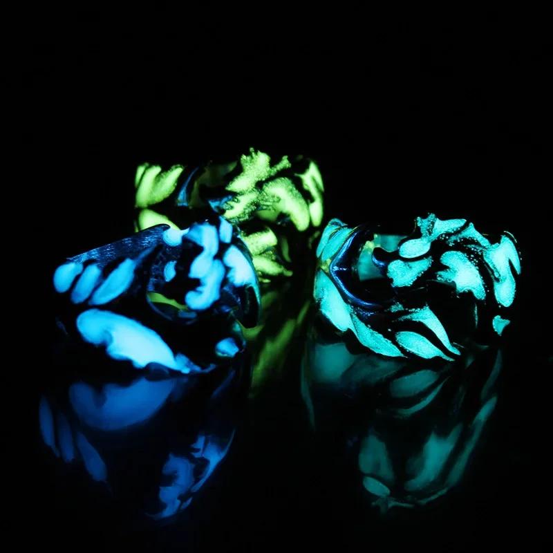 Punk Fashion Personality Luminous Dragon Rings Gothic Adjustable Men Rings Unique Boys Jewellery Vintage Halloween Wholesale