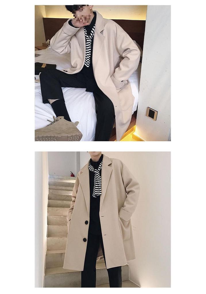 Herren Koreanischer Stil Dicke Woll-Trenchcoat - Trendy, Warm, Mittellang, Lockerer Schnitt