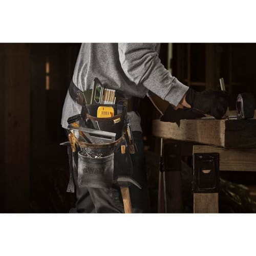 DEWALT Tool Belt, with Leather Pouch, 12 Pockets, Brown (DWST550115)