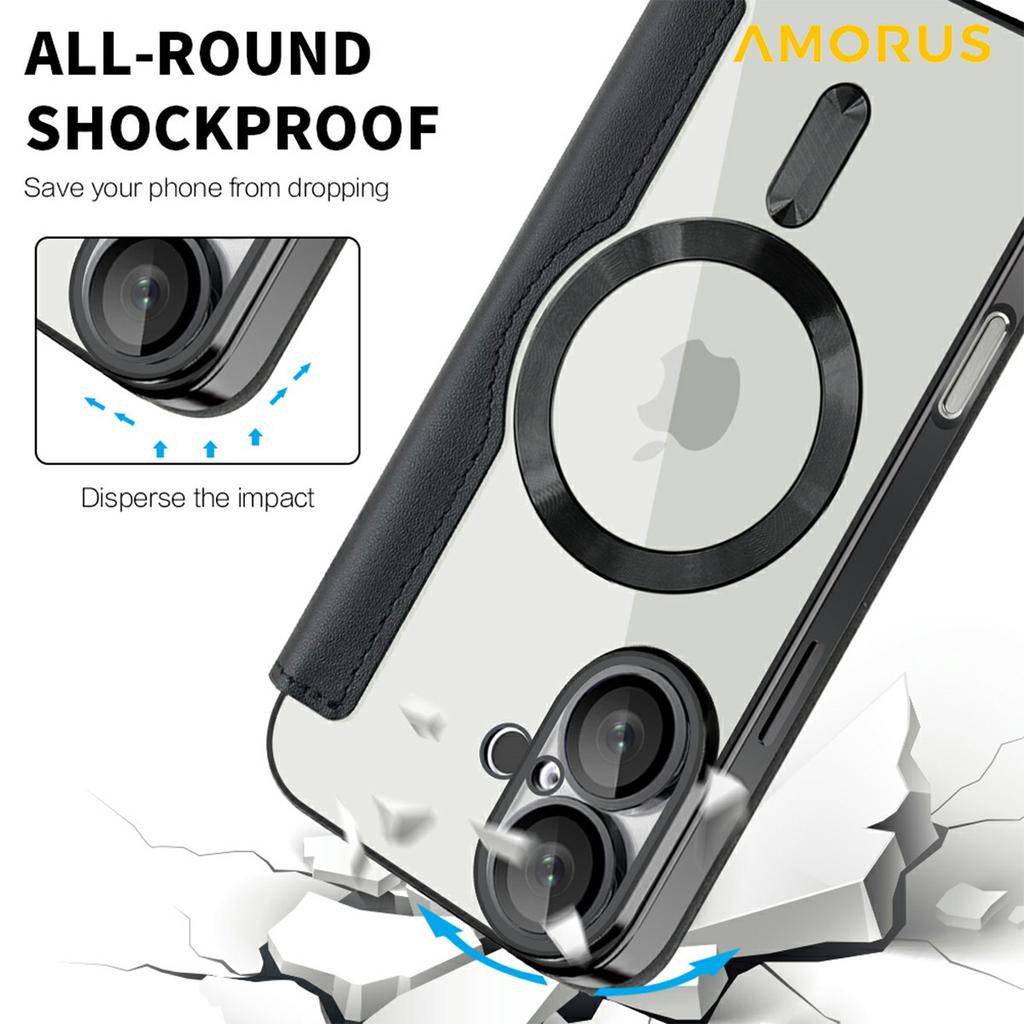 For iPhone 16 Plus Case Compatible with MagSafe RFID Blocking Card Holder Leather Phone Cover
