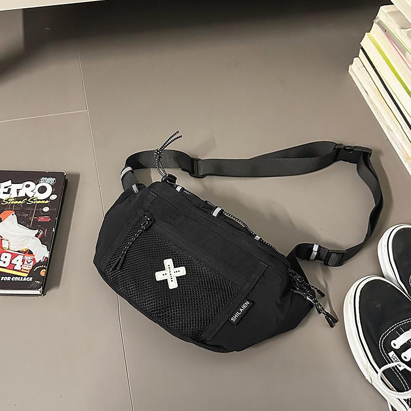 

Breast bag Women s messenger bag Trendy brand sports small backpack Men s cycling shoulder bag Locomotive bag Personalized student fanny pack чорний