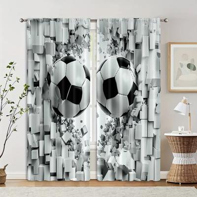 2 buc, Perdele imprimate Imprimare 2D Imprimate cu fotbal Versatile Poliester durabil (fără tijă) Art Deco Festiv Perfect pentru Cameră,