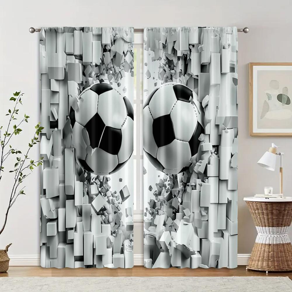 

2pcs, Print Curtains 2D print Football Printed Versatile Durable Polyester (without rod) Art Deco Festive Perfect for Room, 29x65in(75x166cm)