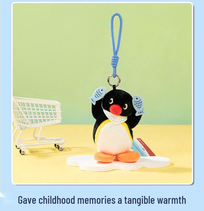 Genuine Pingu Penguin Head Tilt Plush Pendant - Cute Fish-Eating Backpack Charm
