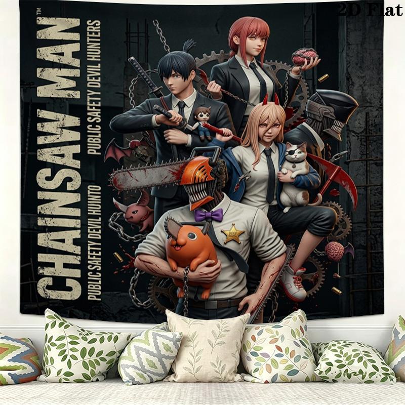 Chainsaw Man Wandteppich Ästhetisches Wandbehang Gedruckter Stoffdecke Dekorative Wandteppiche Für Schlafzimmer Wohnzimmer Heimdekoration