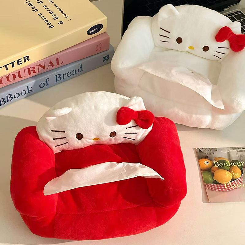 Plush Kitty Cat Tissue Box Cartoon Hello Kitty Toilet Paper Box Car Trunk Paper Towel Storage Box Home Tabletop Tissue Boxes