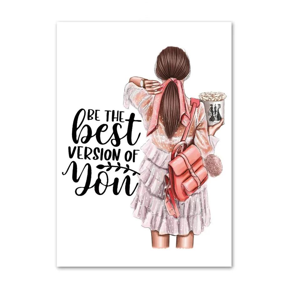 Flowers Black Girl Coffee Goblet Illustration Fashion Art Canvas Painting Nordic Posters Prints Wall Pictures Living Room Decor