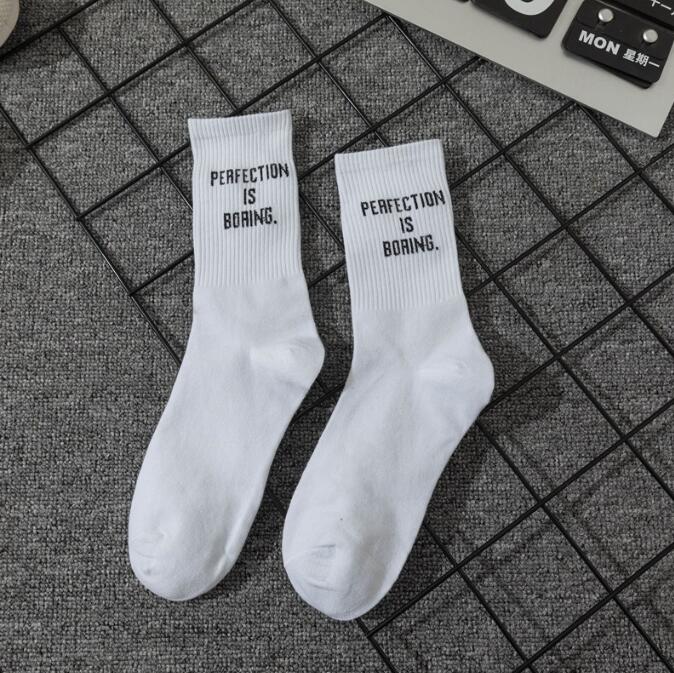 New Women Letter Jacquard Series White Cotton Socks Street Sports Hip Hop Fashion Men Unisex Crew College Style Socks