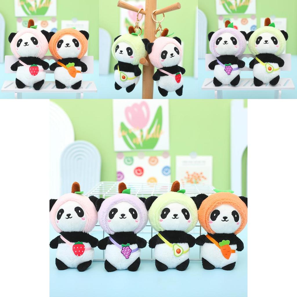 Adorable Panda Plush Keychain Strawberry Bear Soft Furry Car Bag Charm 12cm
