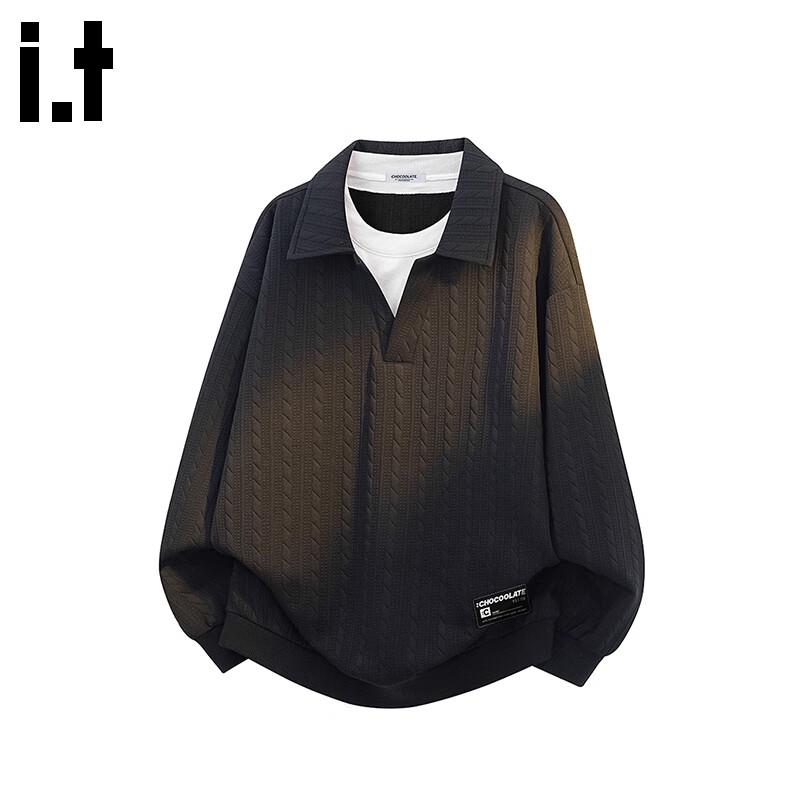 

:CHOCOOLATEit Men s Faux Two-piece Stand Collar Pullover Sweatshirt L