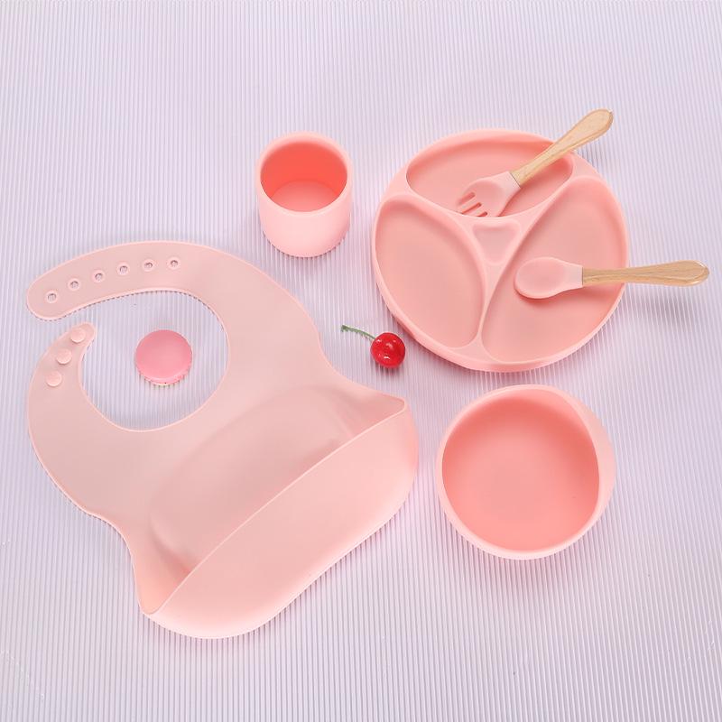 Silicone Baby Tableware Set: Non-slip Bowl, Bib, Plate, Fork & Spoon - Food Grade Material