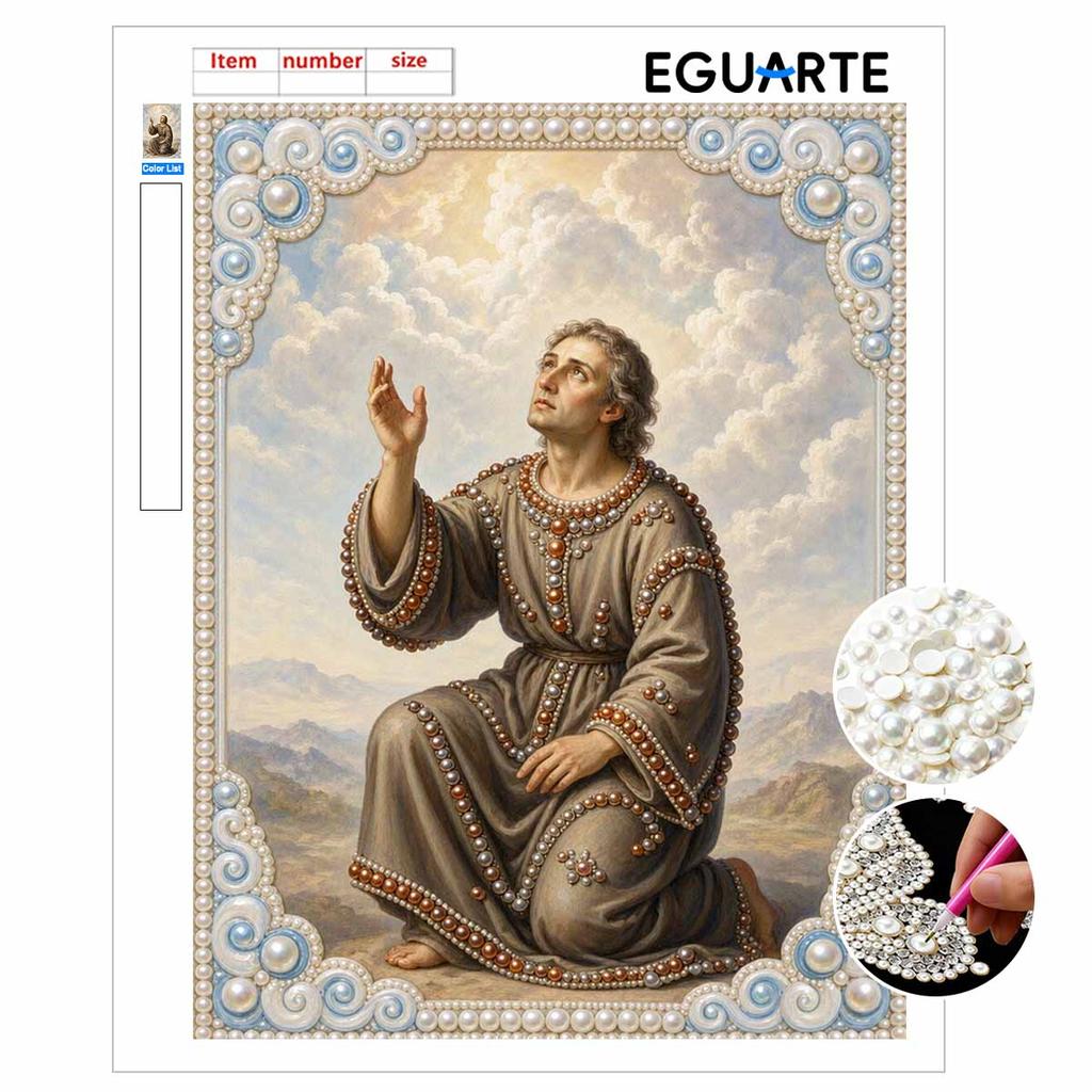 DIY 5D Pearl Bead Painting Kit with Frame Religious Saint Portrait Design Shiny Canvas Art for Bedroom Wall Decor and Gift