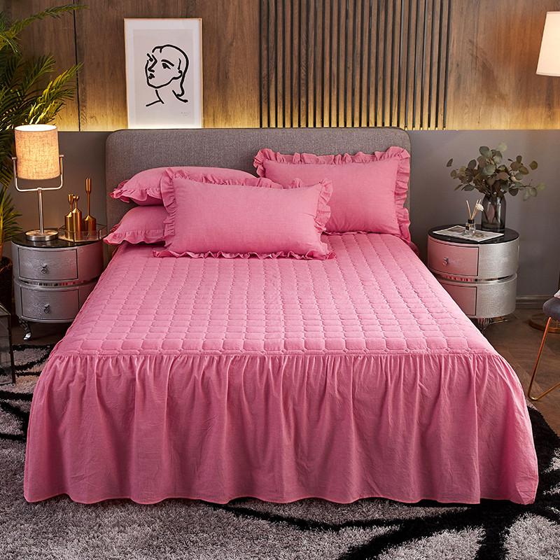 Schwarz Rosa Weiß Khaki Garngefärbt Gewaschene Baumwolle Bettrock Kissenbezüge Bettwäsche Matratzenschoner Tagesdecke Bettwäsche Heimtextilien