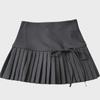 2024 Women's Gray High-Waisted Pleated Lace A-Line Skirt - Short, Slim-fit, Elegant Design