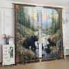 Set Of 2 Forest Brown Bear Family Decoration Printed Curtains Suitable Decorating Various Rooms Curtain Polyester